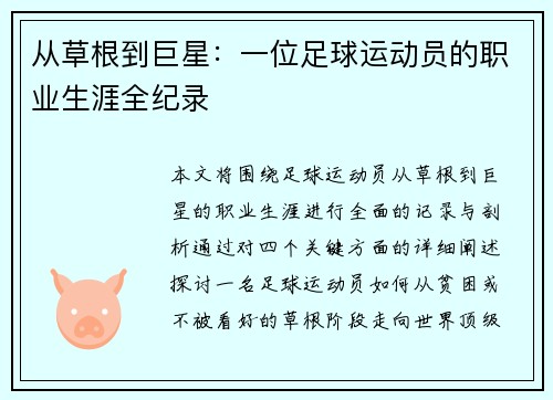 从草根到巨星：一位足球运动员的职业生涯全纪录