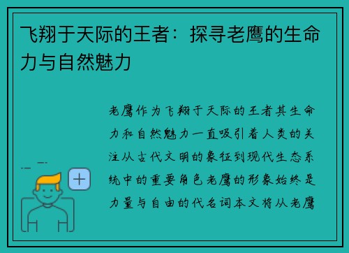 飞翔于天际的王者：探寻老鹰的生命力与自然魅力